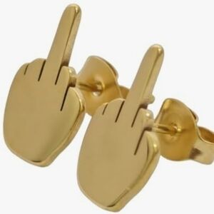 Gold Middle Finger Stud Earrings